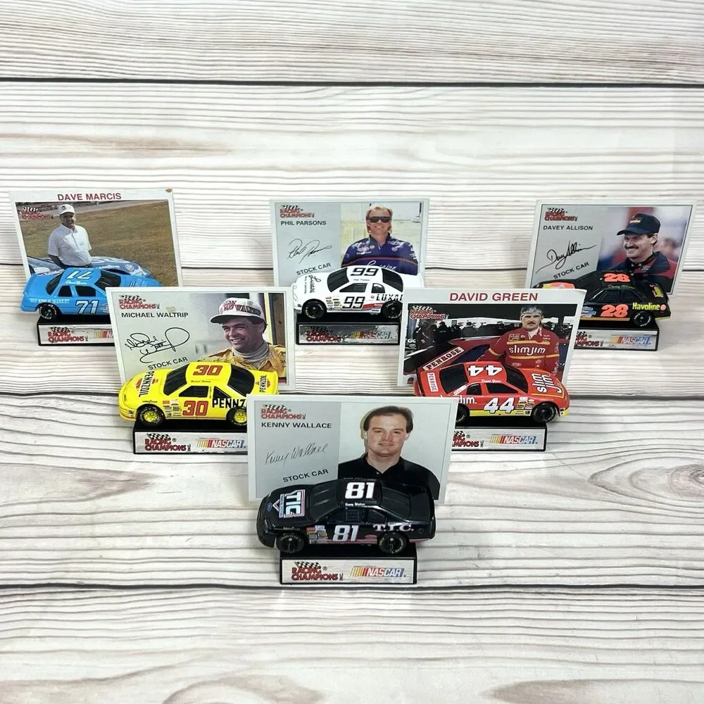 VTG NASCAR Racing Champions 1995 Diecast Race Cars 1/64 Lot of 6 w/Stand & Card